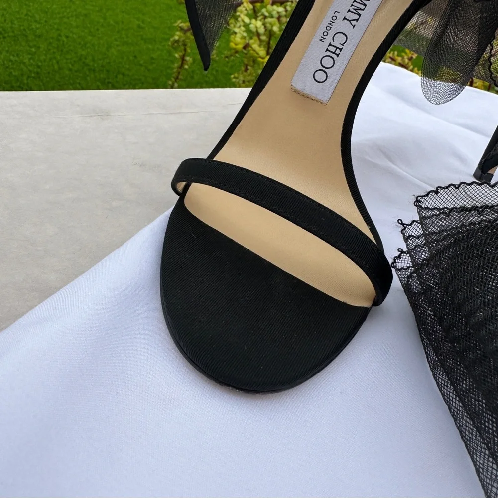 SOLD Jimmy Choo Aveline 100 Asymmetric Grosgrain Sandal Heel - Picture 7 of 15